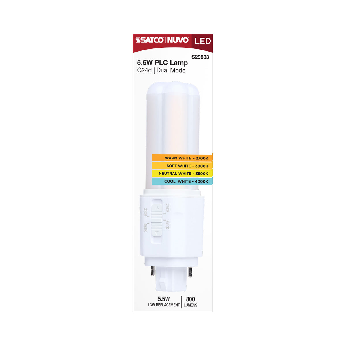 5.5 Watt PLC LED - 27K/3K/35K/4K CCT - G24d Base - Omni - Type A/B - 120-277 Volt
