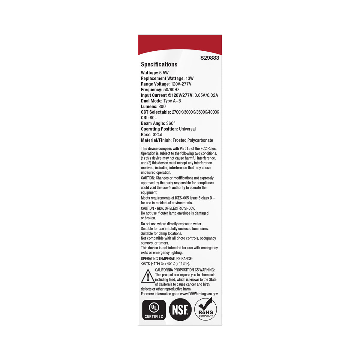 5.5 Watt PLC LED - 27K/3K/35K/4K CCT - G24d Base - Omni - Type A/B - 120-277 Volt