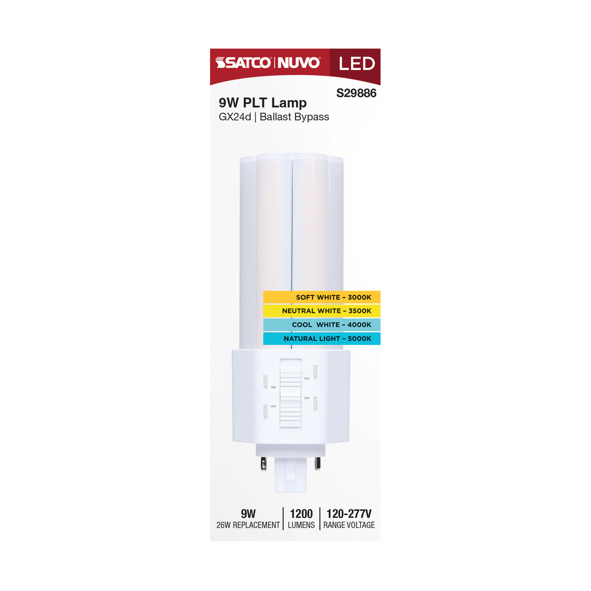 9 Watt PLT LED - 3K/35K/4K/5K CCT - GX24d Base - Omni - Type B - 120-277 Volt
