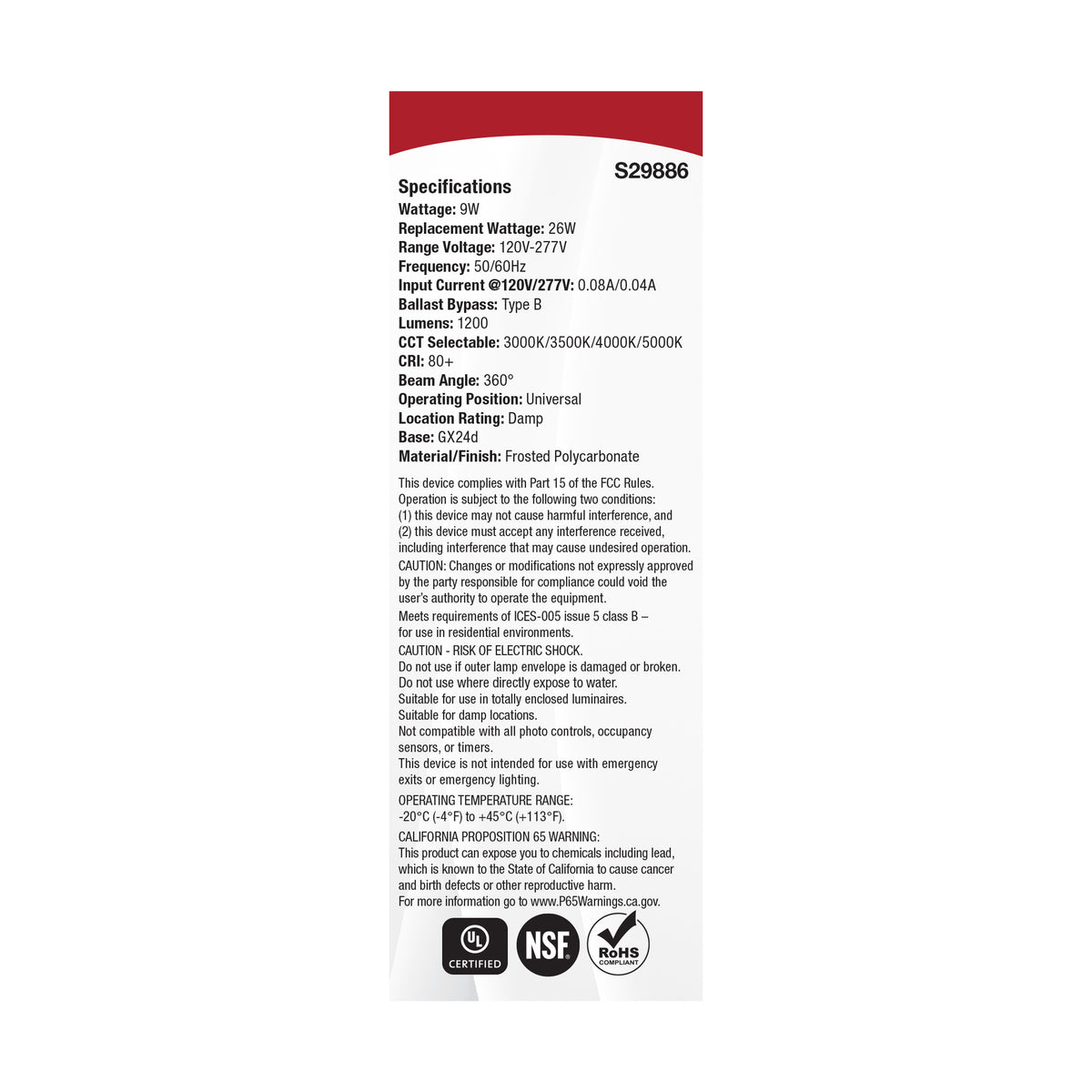 9 Watt PLT LED - 3K/35K/4K/5K CCT - GX24d Base - Omni - Type B - 120-277 Volt
