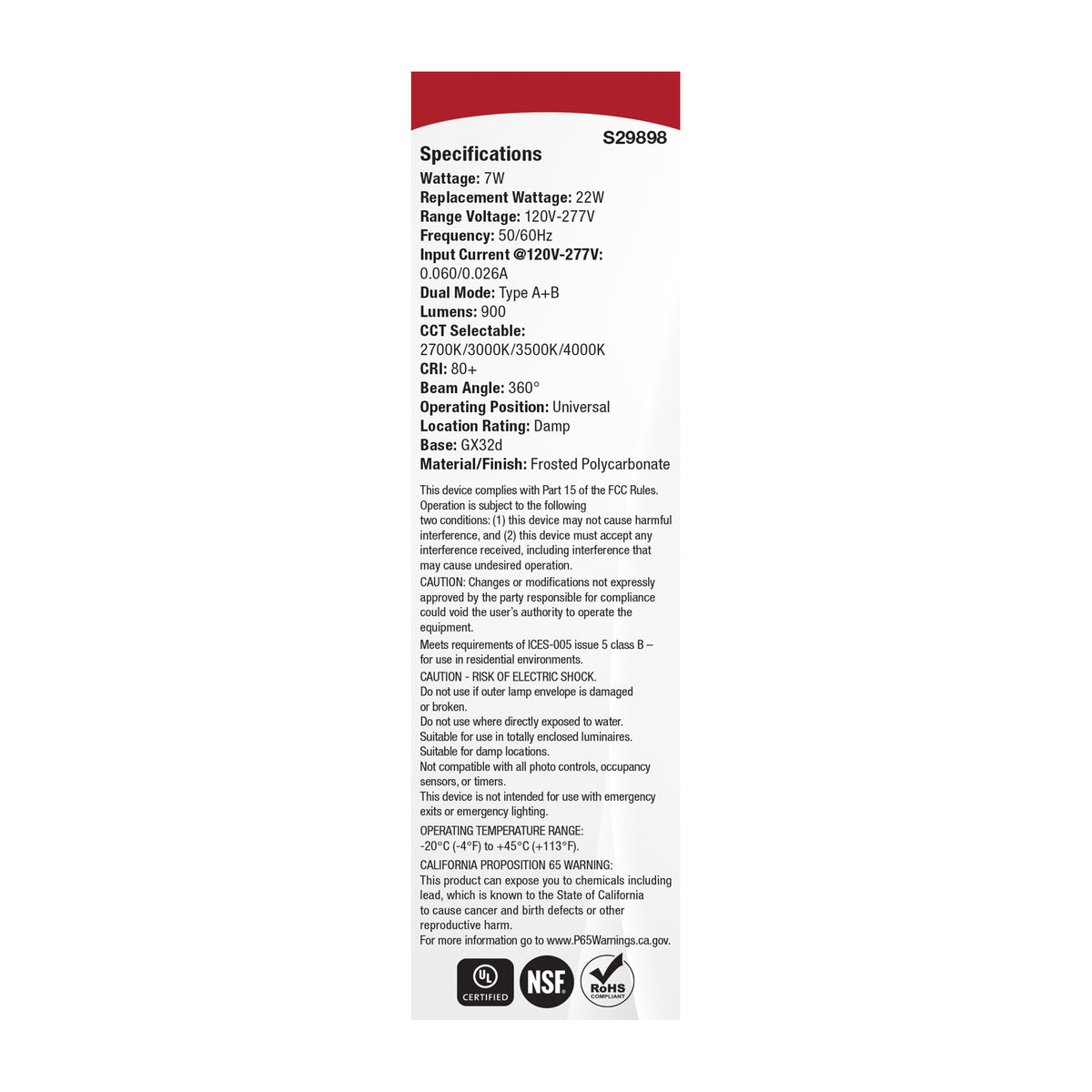 7 Watt PLC LED - 27K/3K/35K/4K CCT - GX32d Base - Omni - Type A/B - 120-277 Volt