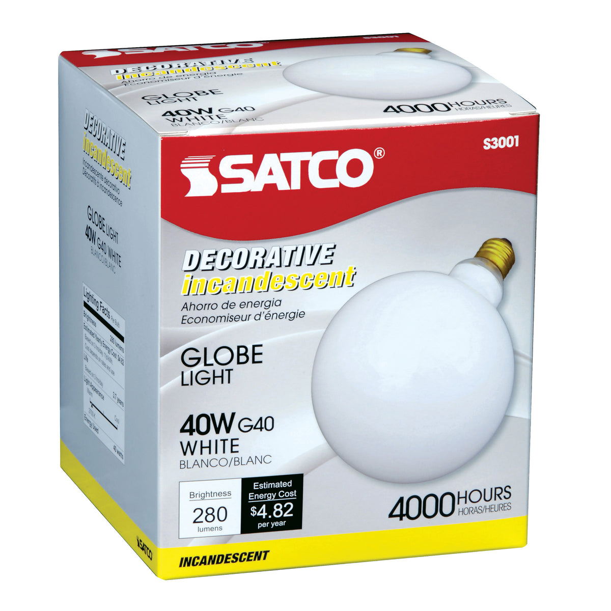 40 Watt G40 Incandescent - Gloss White - 4000 Average rated hours - 280 Lumens - Medium base - 120 Volt