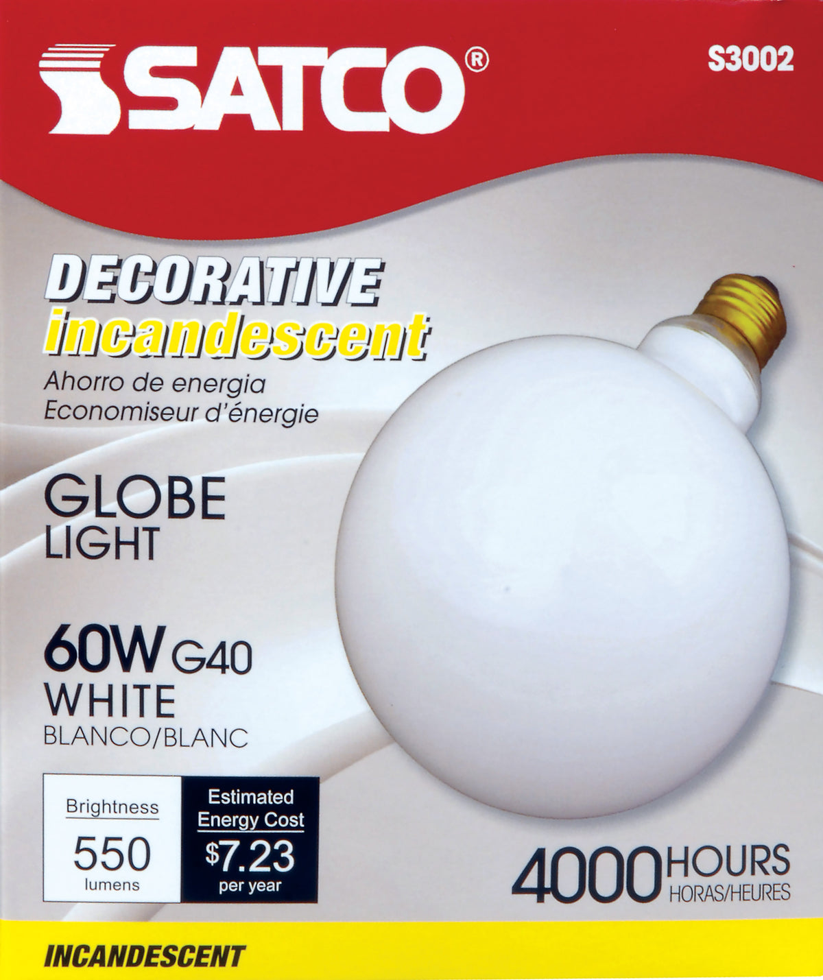 60 Watt G40 Incandescent - Gloss White - 4000 Average rated hours - 550 Lumens - Medium base - 120 Volt