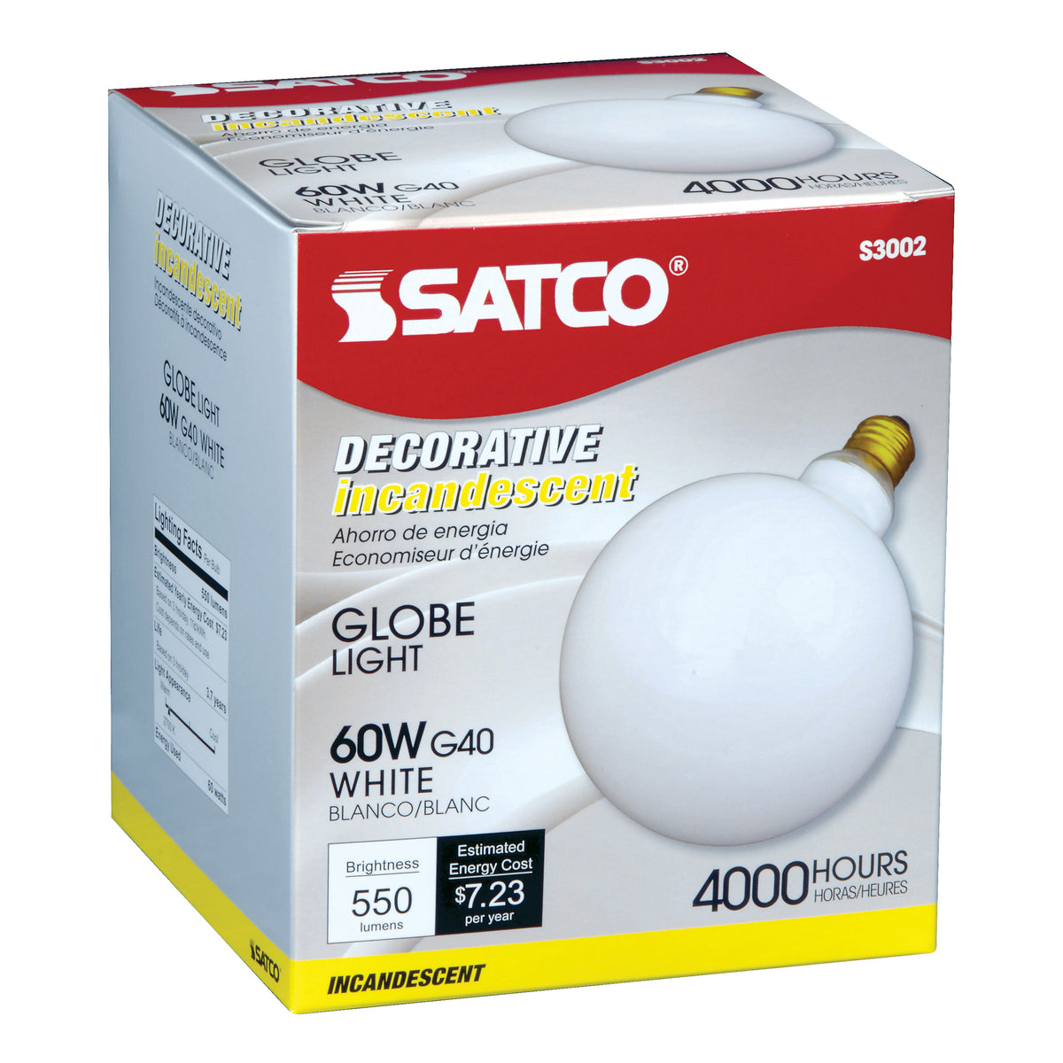 60 Watt G40 Incandescent - Gloss White - 4000 Average rated hours - 550 Lumens - Medium base - 120 Volt