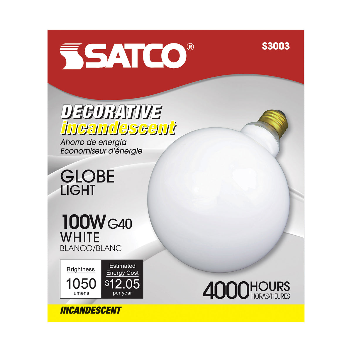 100 Watt G40 Incandescent - Gloss White - 4000 Average rated hours - 1050 Lumens - Medium base - 120 Volt