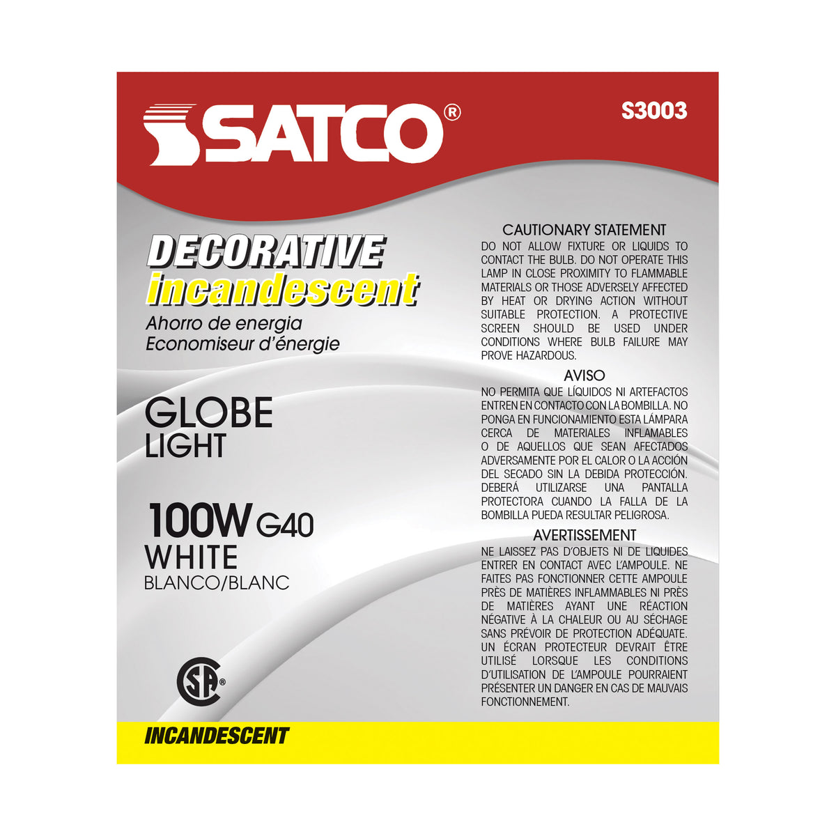 100 Watt G40 Incandescent - Gloss White - 4000 Average rated hours - 1050 Lumens - Medium base - 120 Volt