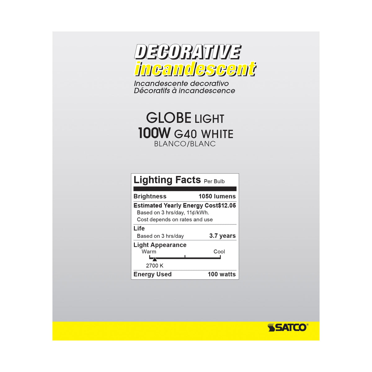 100 Watt G40 Incandescent - Gloss White - 4000 Average rated hours - 1050 Lumens - Medium base - 120 Volt