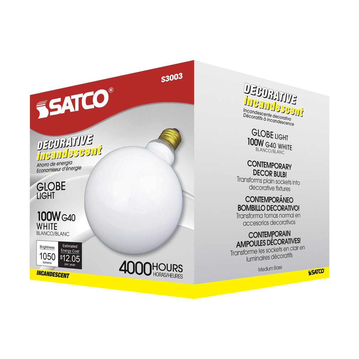 100 Watt G40 Incandescent - Gloss White - 4000 Average rated hours - 1050 Lumens - Medium base - 120 Volt