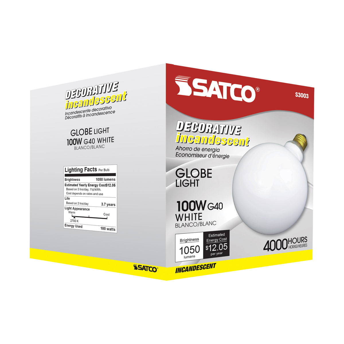 100 Watt G40 Incandescent - Gloss White - 4000 Average rated hours - 1050 Lumens - Medium base - 120 Volt