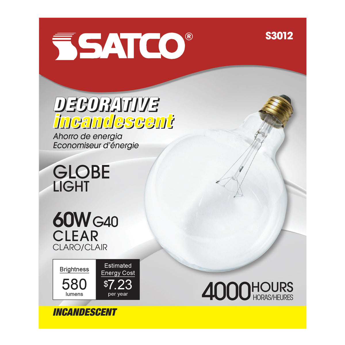 60 Watt G40 Incandescent - Clear - 4000 Average rated hours - 580 Lumens - Medium base - 120 Volt