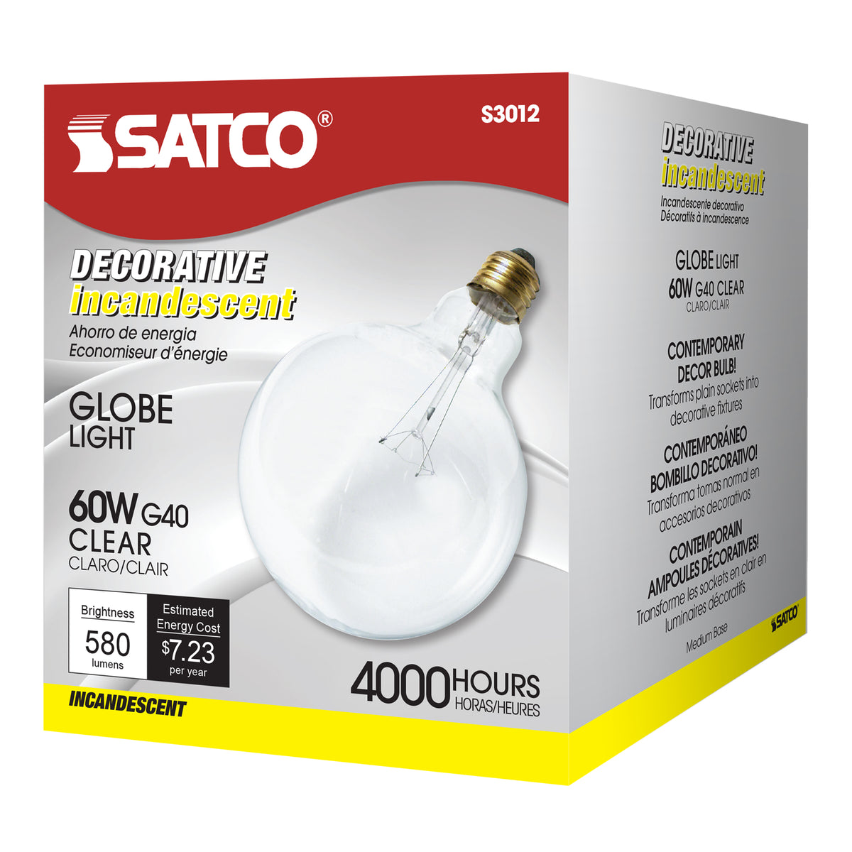 60 Watt G40 Incandescent - Clear - 4000 Average rated hours - 580 Lumens - Medium base - 120 Volt