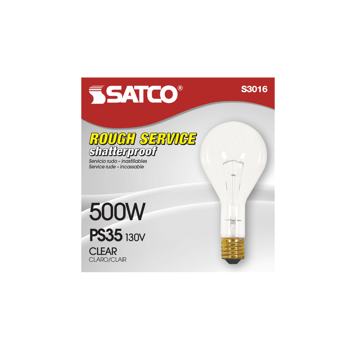 500 Watt PS35 Incandescent - Clear - 5000 Average rated hours - 8000 Lumens - Mogul base - 130 Volt - Shatter Proof