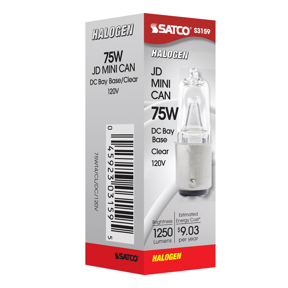 75 Watt - Halogen - T4 - Clear - 2000 Average rated hours - 1250 Lumens - DC Bay base - 120 Volt