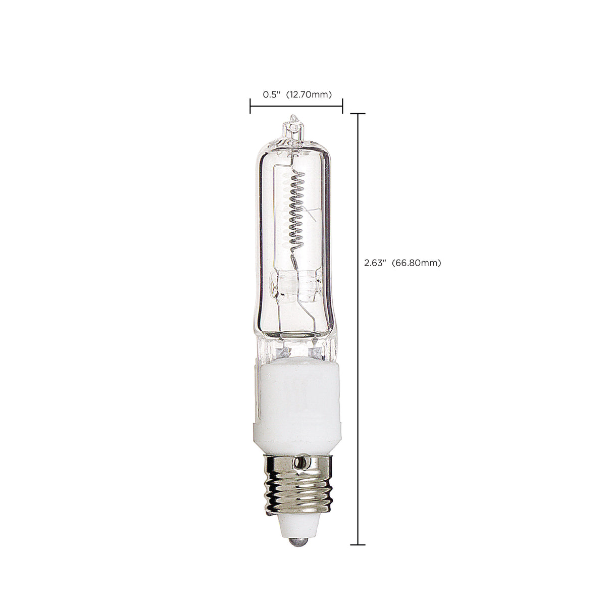 50 Watt - Halogen - T4 - Clear - 2000 Average rated hours - 750 Lumens - Mini Candelabra base - 120 Volt