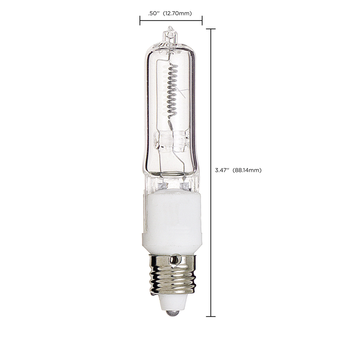 500 Watt - Halogen - T4 - Clear - 2000 Average rated hours - 8500 Lumens - Mini Candelabra base - 120 Volt