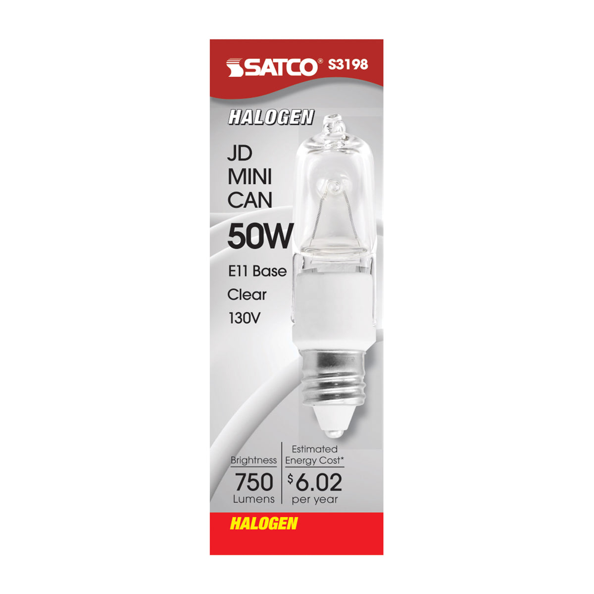 50 Watt - Halogen - T4 - Clear - 2000 Average rated hours - 750 Lumens - Mini Candelabra base - 130 Volt