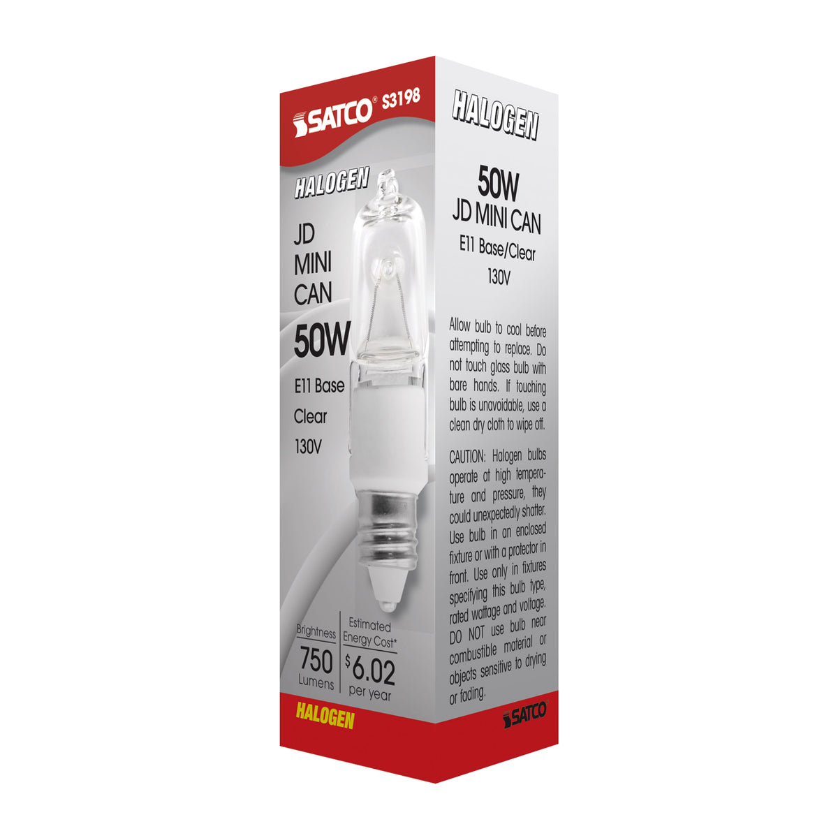 50 Watt - Halogen - T4 - Clear - 2000 Average rated hours - 750 Lumens - Mini Candelabra base - 130 Volt