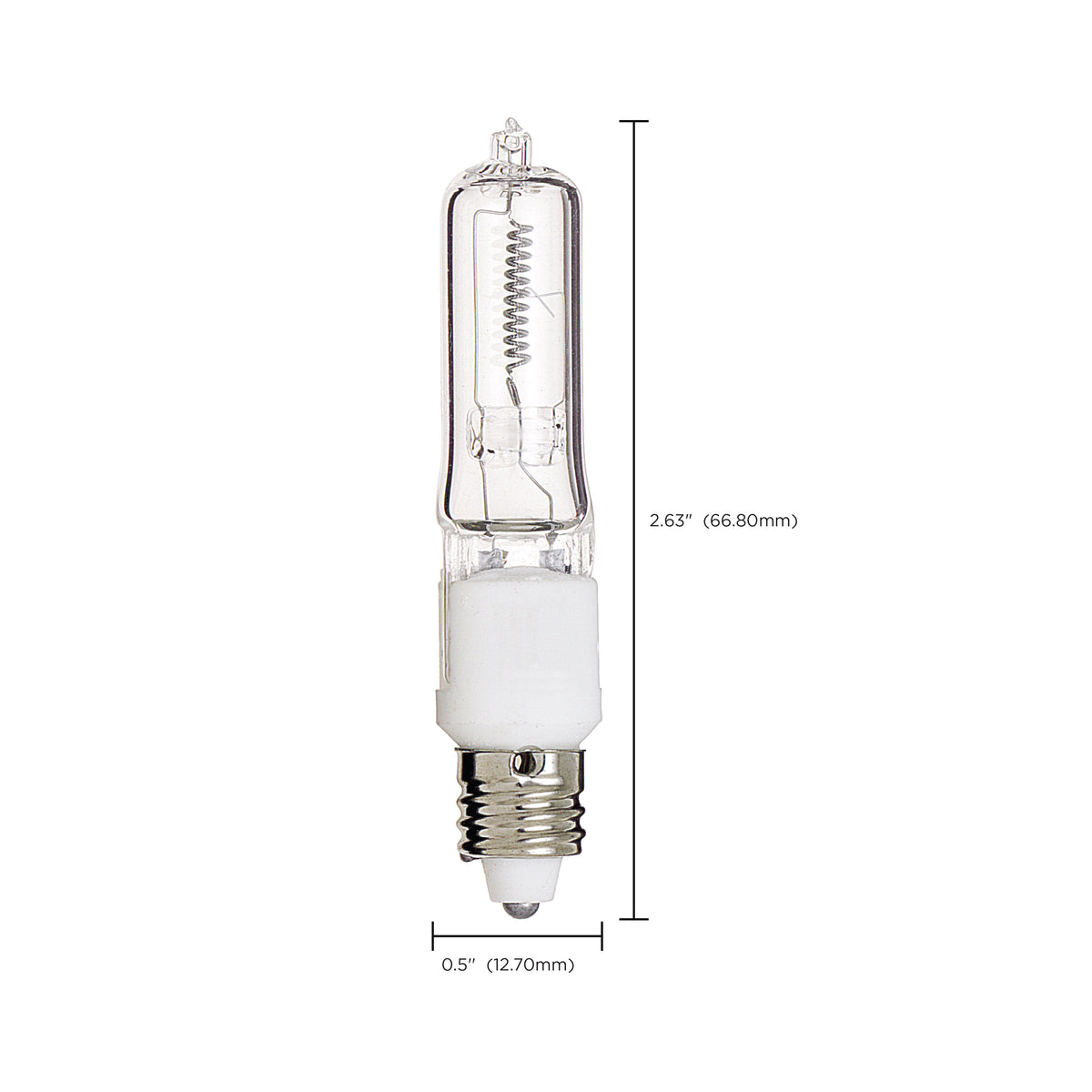 50 Watt - Halogen - T4 - Clear - 2000 Average rated hours - 750 Lumens - Mini Candelabra base - 130 Volt