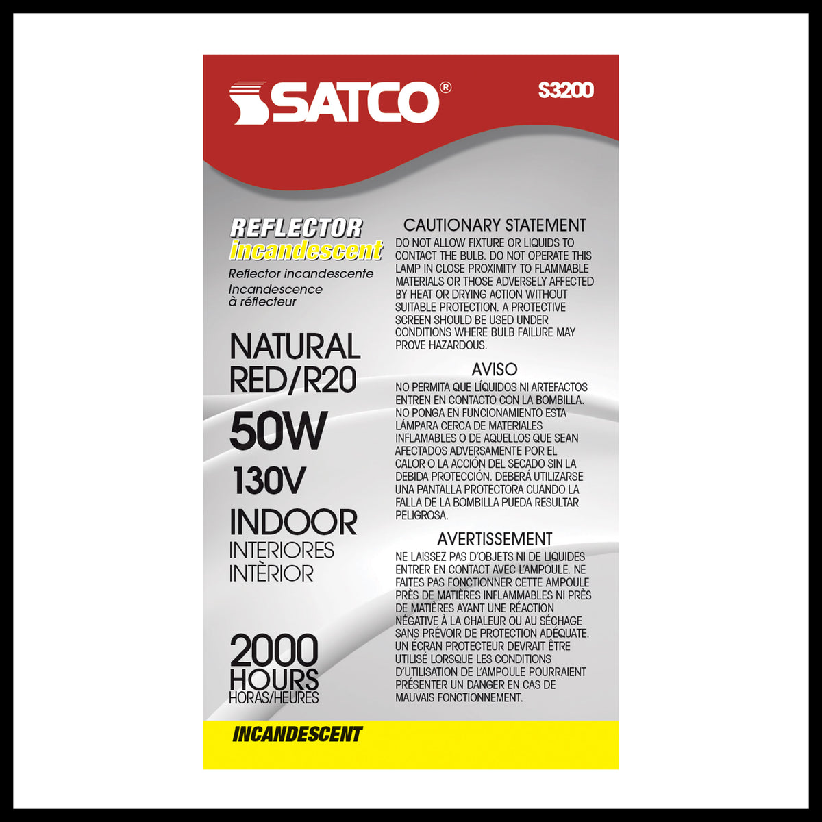 50 Watt R20 Incandescent - Red - 2000 Average rated hours - Medium base - 130 Volt