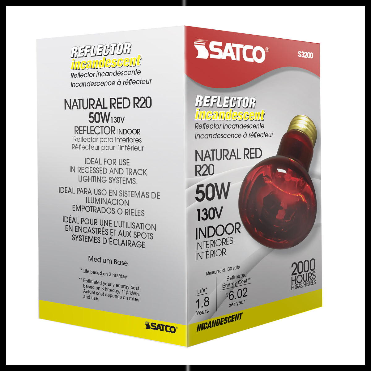 50 Watt R20 Incandescent - Red - 2000 Average rated hours - Medium base - 130 Volt