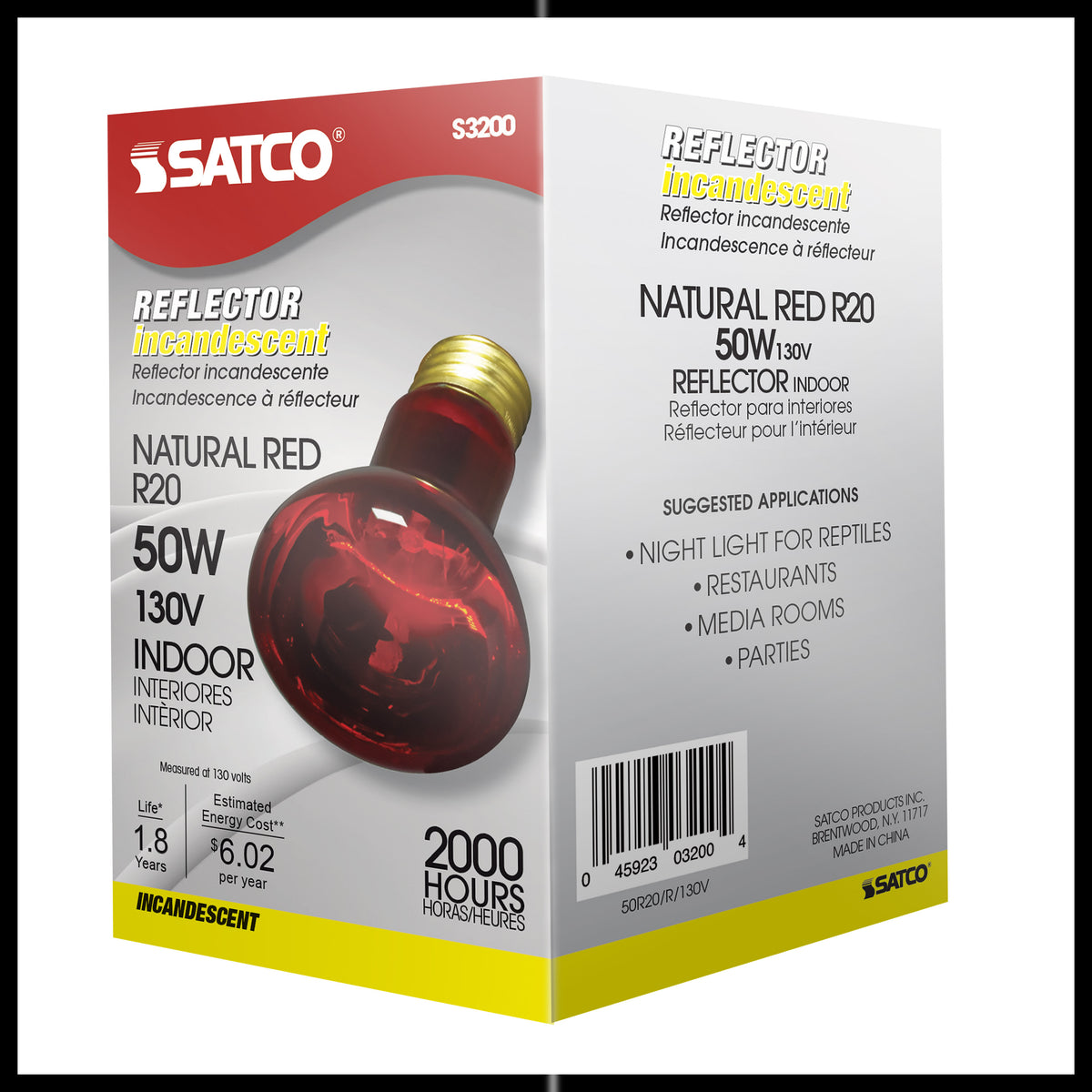 50 Watt R20 Incandescent - Red - 2000 Average rated hours - Medium base - 130 Volt