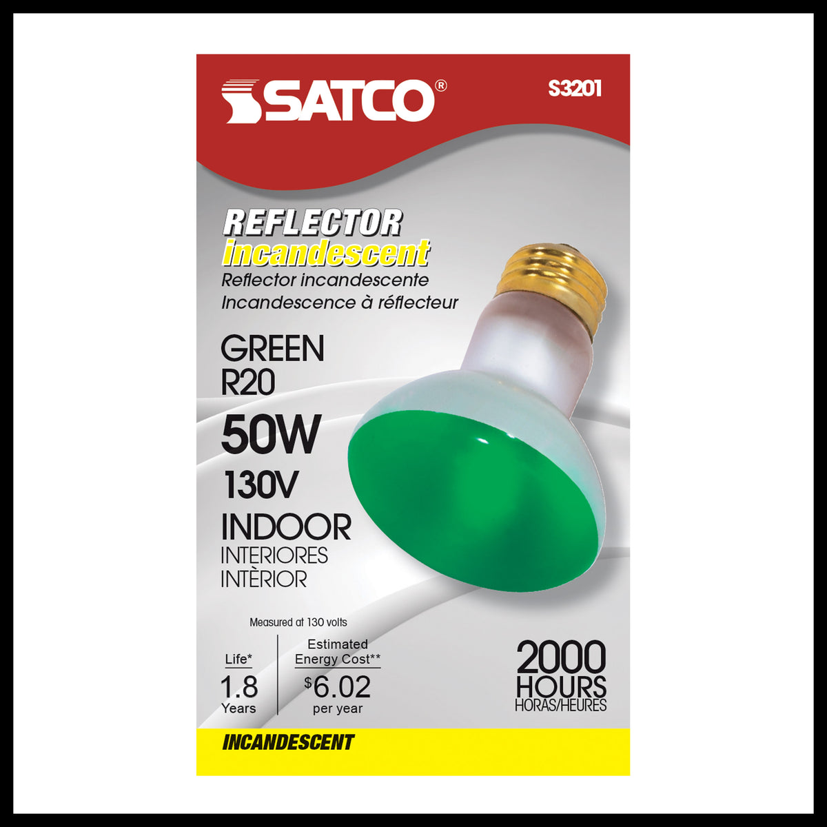 50 Watt R20 Incandescent - Green - 2000 Average rated hours - Medium base - 130 Volt