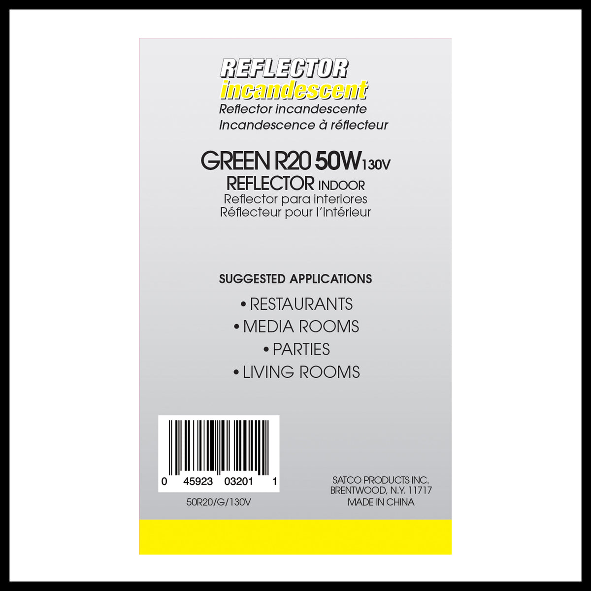 50 Watt R20 Incandescent - Green - 2000 Average rated hours - Medium base - 130 Volt