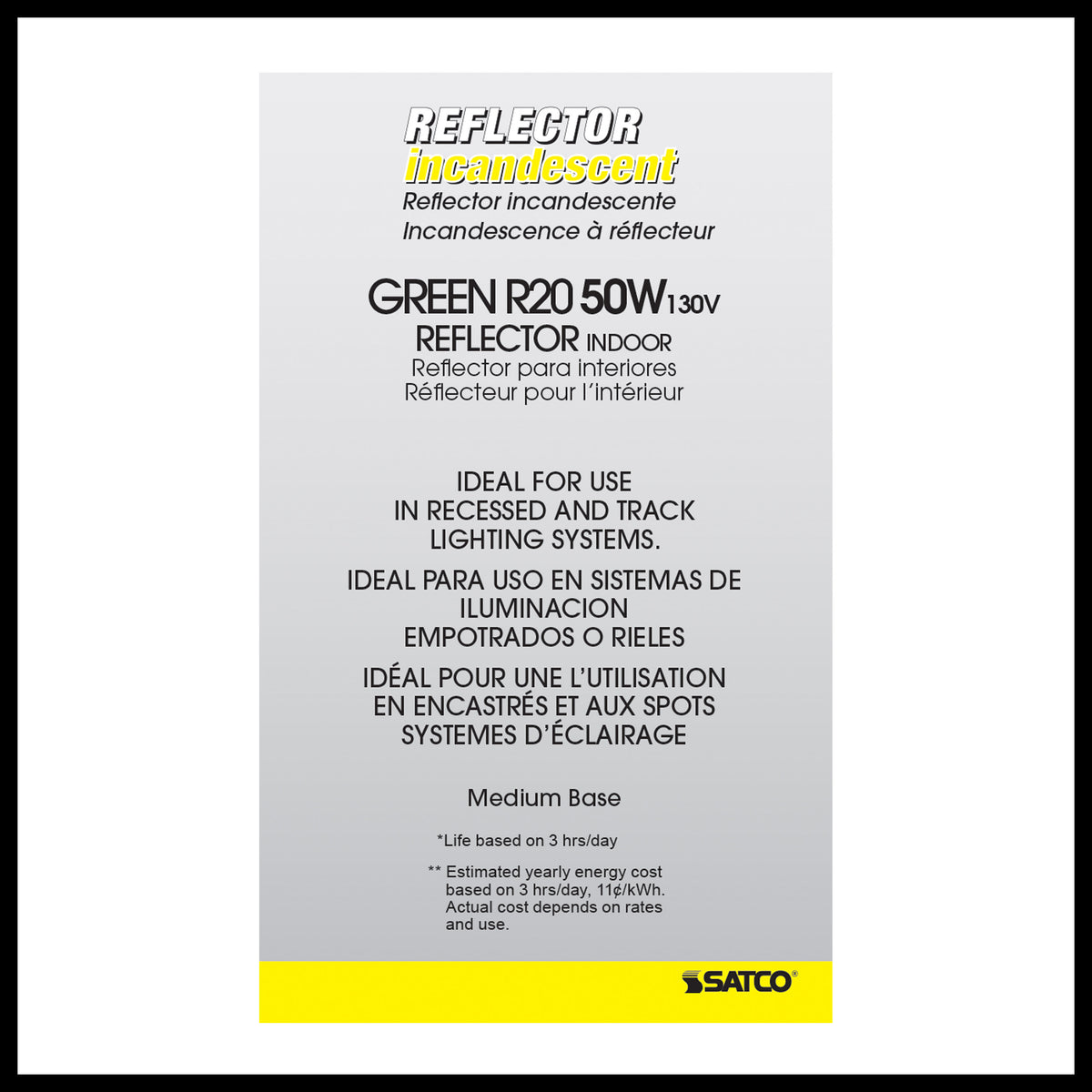 50 Watt R20 Incandescent - Green - 2000 Average rated hours - Medium base - 130 Volt