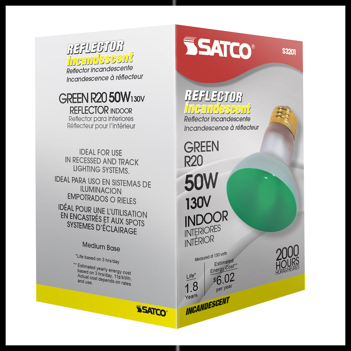 50 Watt R20 Incandescent - Green - 2000 Average rated hours - Medium base - 130 Volt