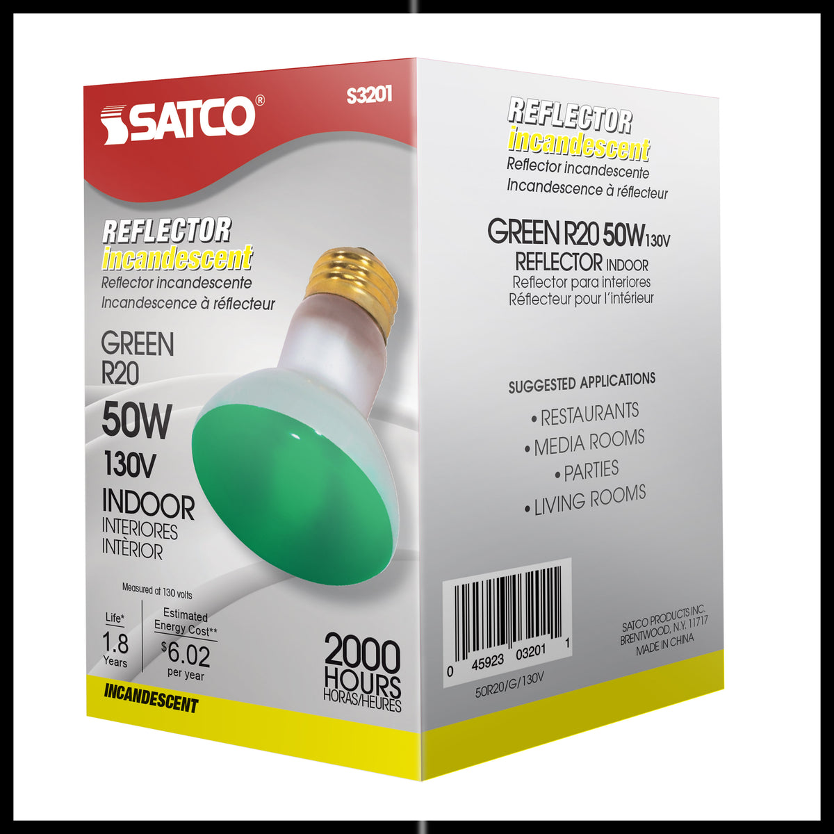 50 Watt R20 Incandescent - Green - 2000 Average rated hours - Medium base - 130 Volt