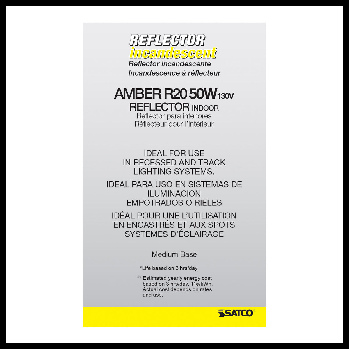 50 Watt R20 Incandescent - Amber - 2000 Average rated hours - Medium base - 130 Volt