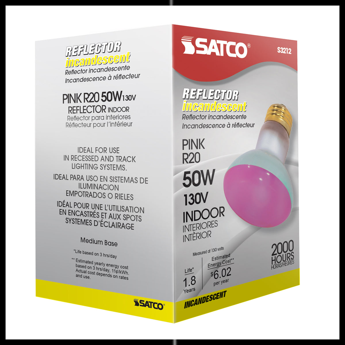 50 Watt R20 Incandescent - Pink - 2000 Average rated hours - Medium base - 130 Volt