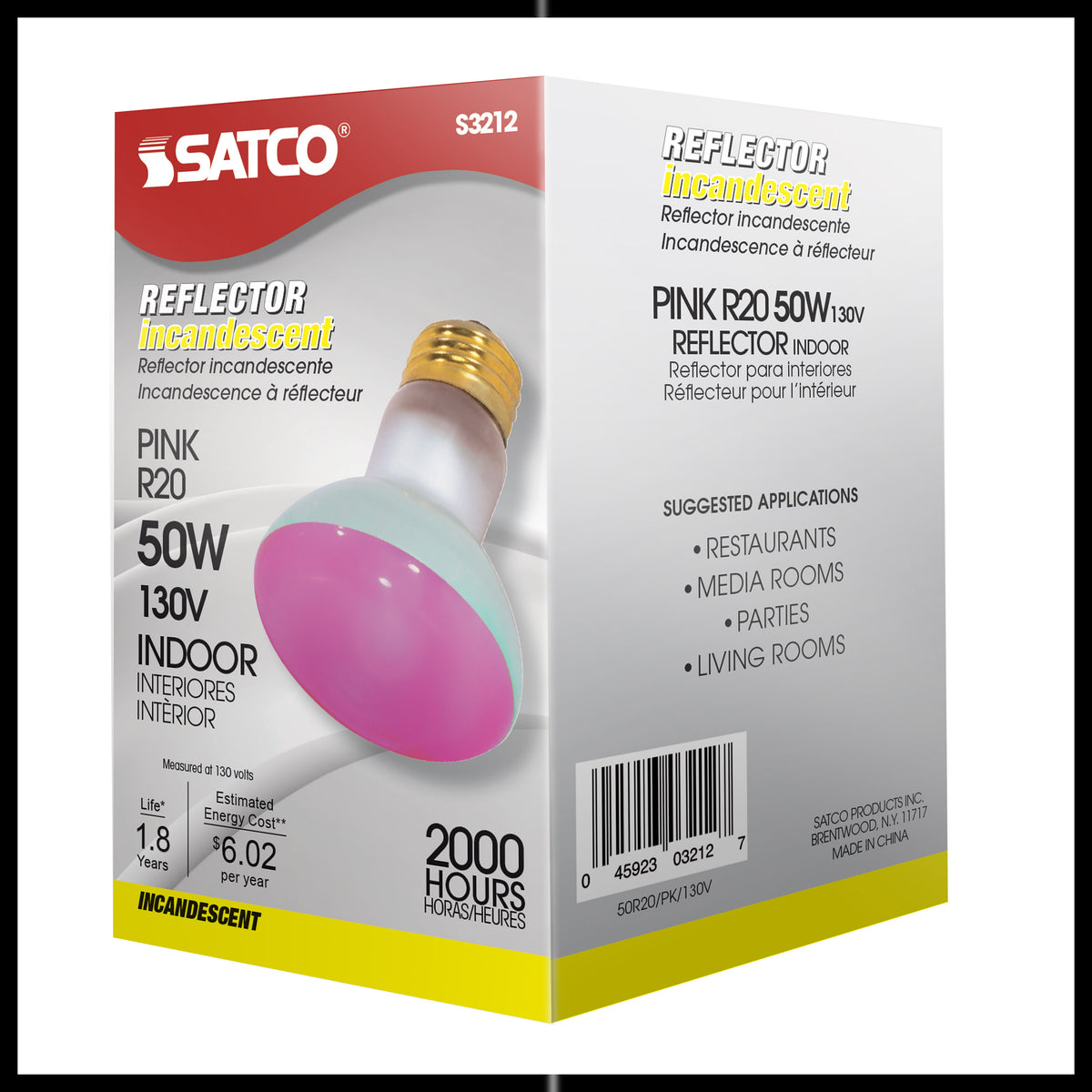 50 Watt R20 Incandescent - Pink - 2000 Average rated hours - Medium base - 130 Volt
