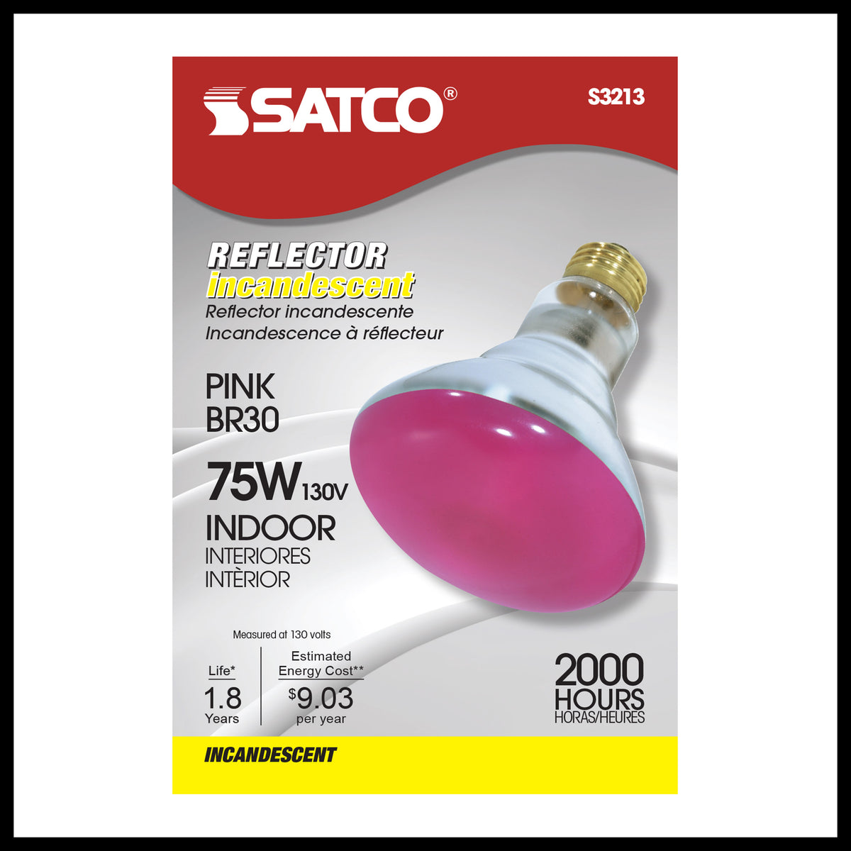 75 Watt BR30 Incandescent - Pink - 2000 Average rated hours - Medium base - 130 Volt
