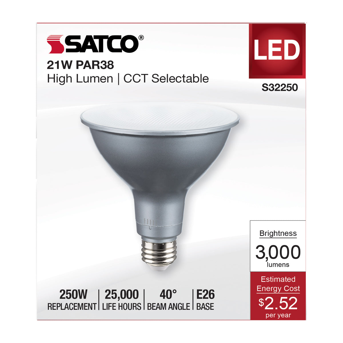 21 Watt PAR38 High Lumen LED - 27K/30K/35K/40K/50K CCT Selectable - Medium Base - 120 Volt