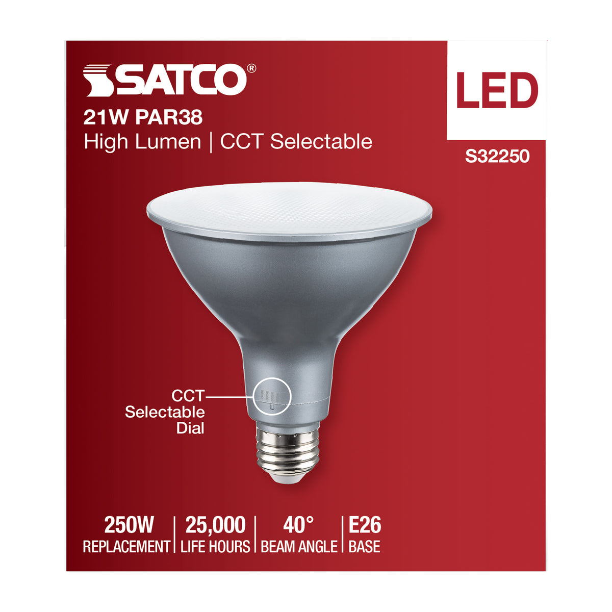 21 Watt PAR38 High Lumen LED - 27K/30K/35K/40K/50K CCT Selectable - Medium Base - 120 Volt