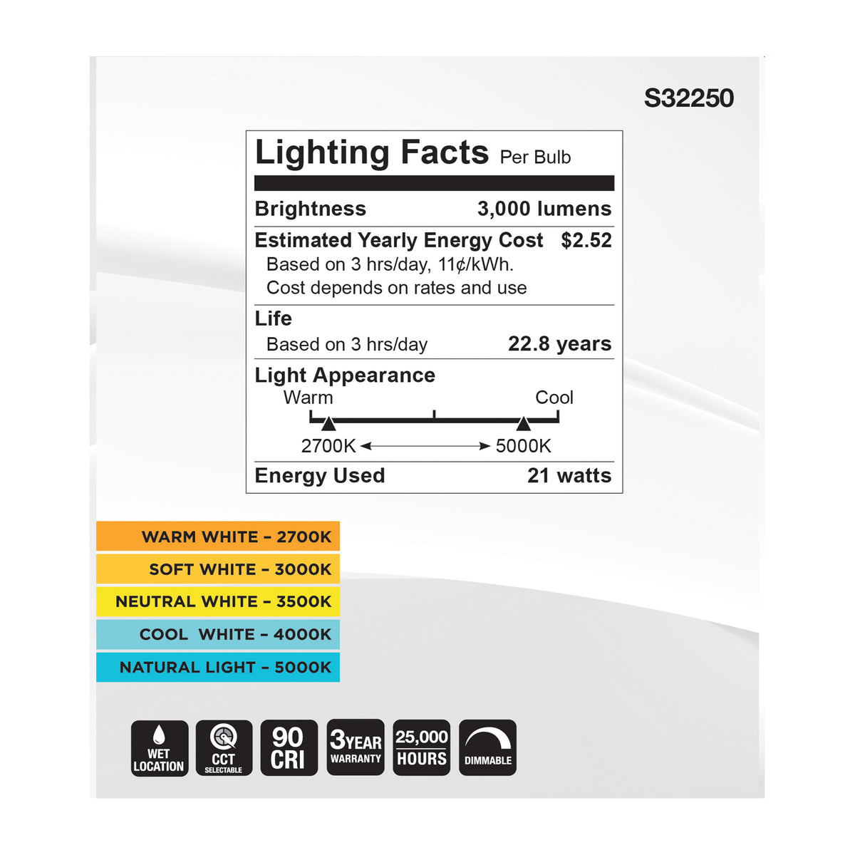 21 Watt PAR38 High Lumen LED - 27K/30K/35K/40K/50K CCT Selectable - Medium Base - 120 Volt