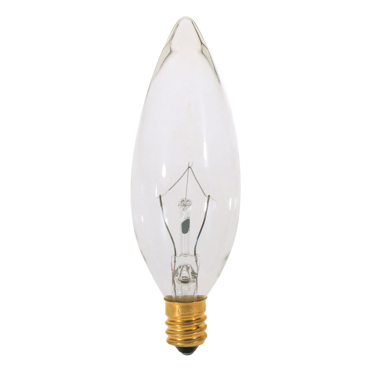 15 Watt BA9 1/2 Incandescent - Clear - 1500 Average rated hours - 105 Lumens - Candelabra base - 120 Volt
