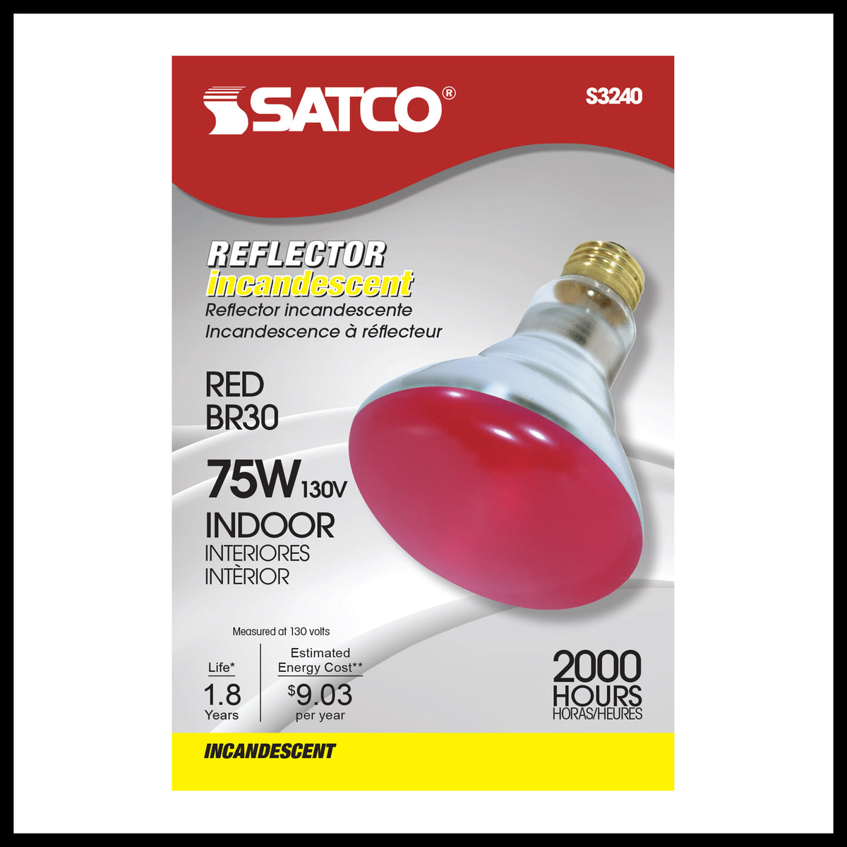 75 Watt BR30 Incandescent - Red - 2000 Average rated hours - Medium base - 130 Volt