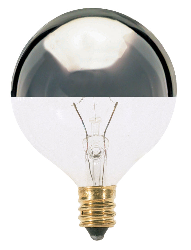 40 Watt G16 1/2 Incandescent - Silver Crown - 1500 Average rated hours - 384 Lumens - Candelabra base - 120 Volt for
