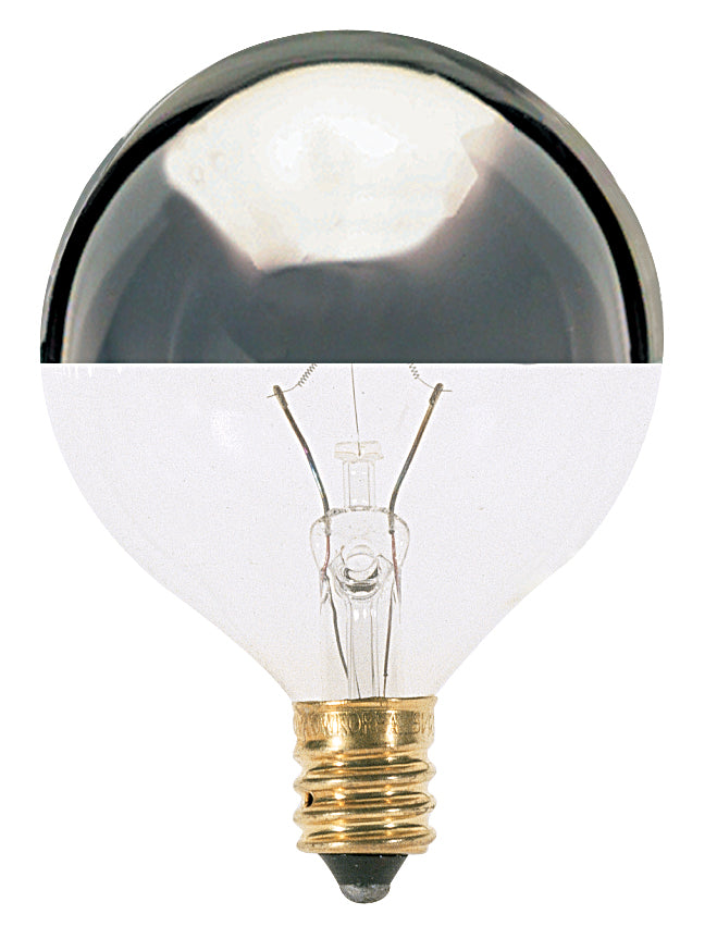 60 Watt G16 1/2 Incandescent - Silver Crown - 1500 Average rated hours - 672 Lumens - Candelabra base - 120 Volt