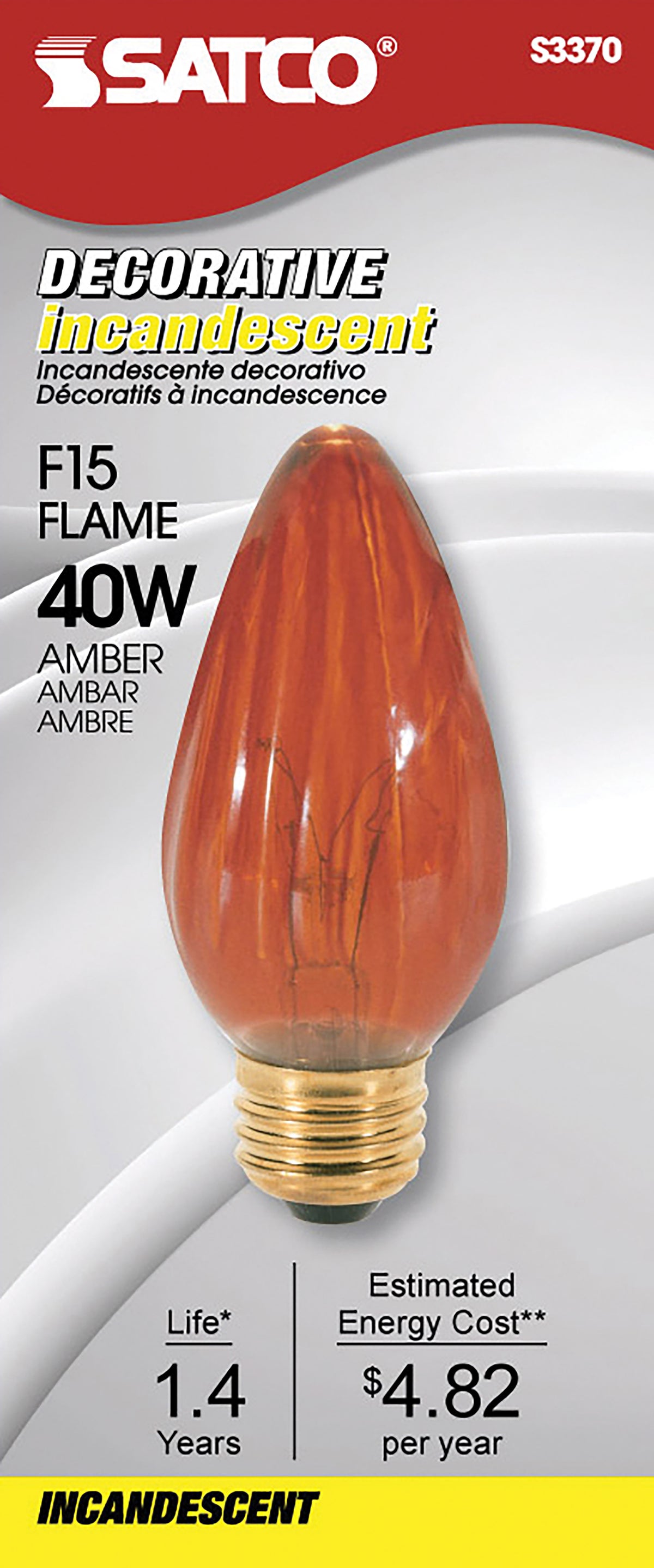 40 Watt F15 Incandescent - Amber - 1500 Average rated hours - Medium base - 120 Volt