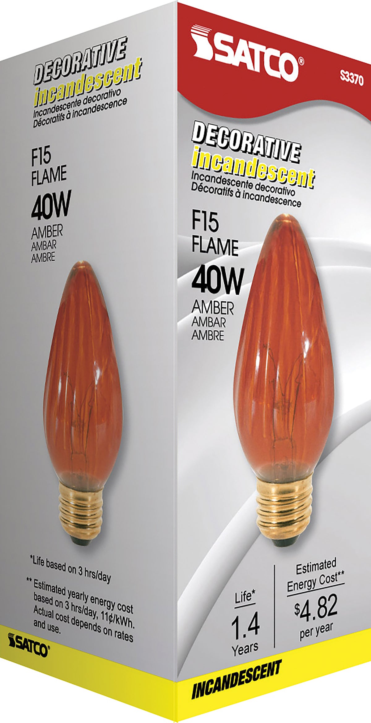 40 Watt F15 Incandescent - Amber - 1500 Average rated hours - Medium base - 120 Volt