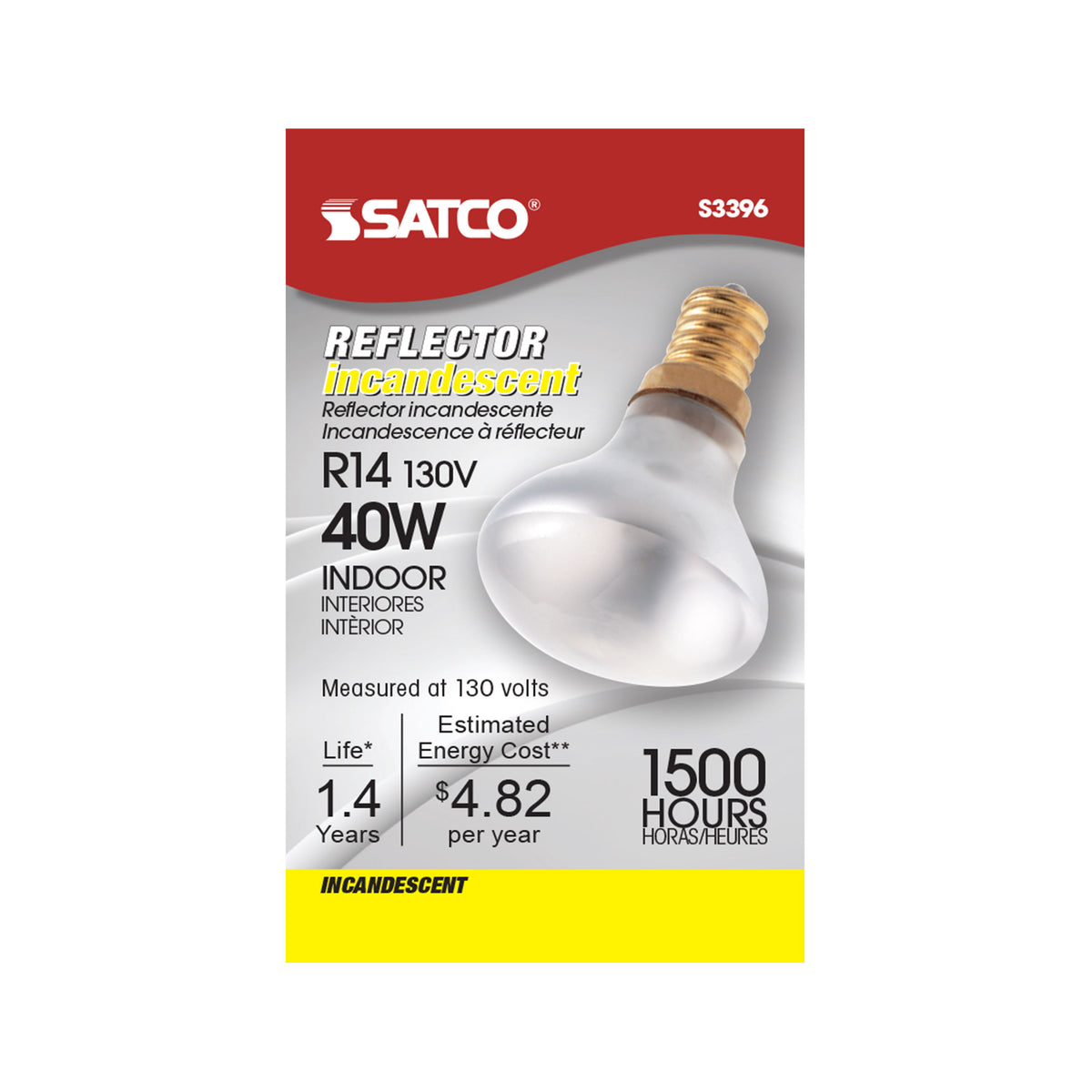 40 Watt R14 Incandescent - Frost - 1500 Average rated hours - 280 Lumens - European base - 130 Volt