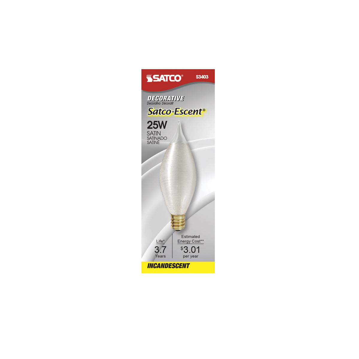 25 Watt C11 Incandescent - Spun White - 4000 Average rated hours - 160 Lumens - Candelabra base - 120 Volt