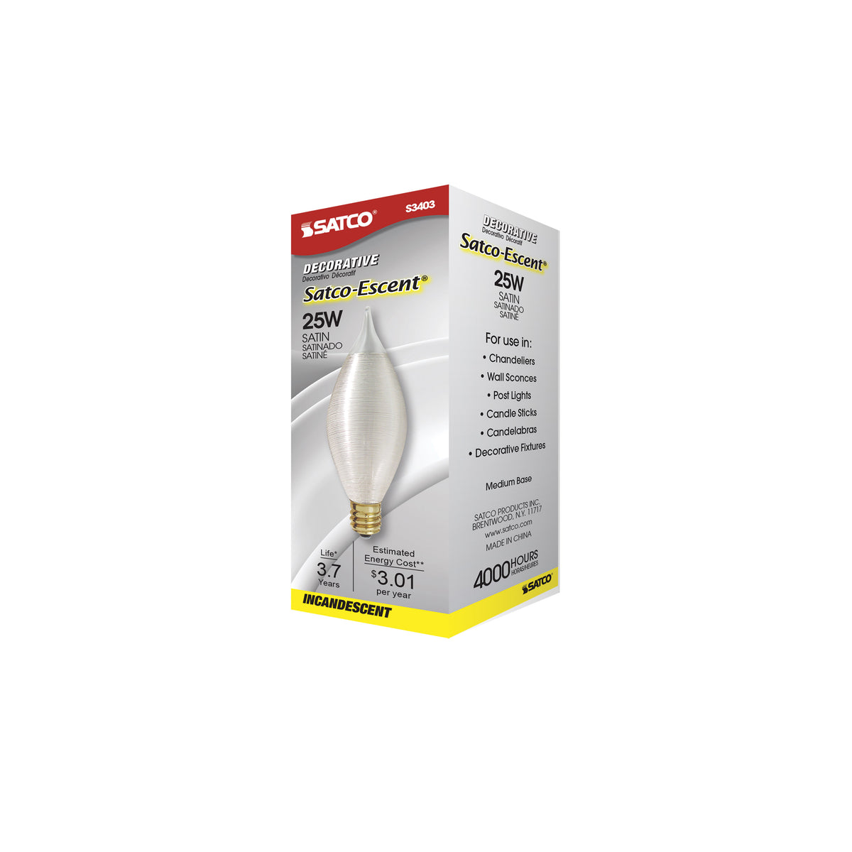 25 Watt C11 Incandescent - Spun White - 4000 Average rated hours - 160 Lumens - Candelabra base - 120 Volt