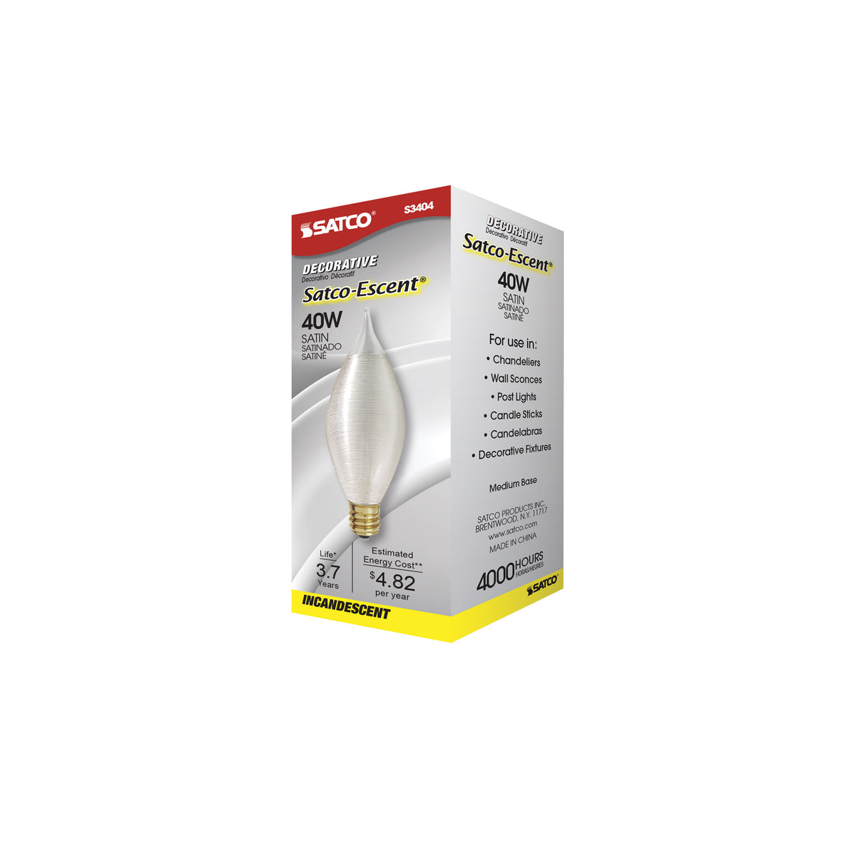 40 Watt C11 Incandescent - Spun White - 4000 Average rated hours - 247 Lumens - Candelabra base - 120 Volt