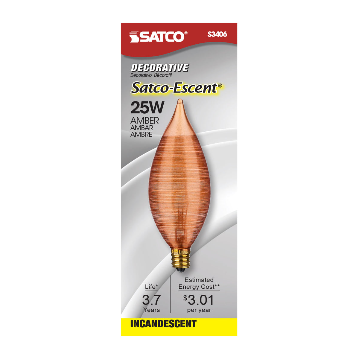 25 Watt C11 Incandescent - Spun Amber - 4000 Average rated hours - Candelabra base - 120 Volt