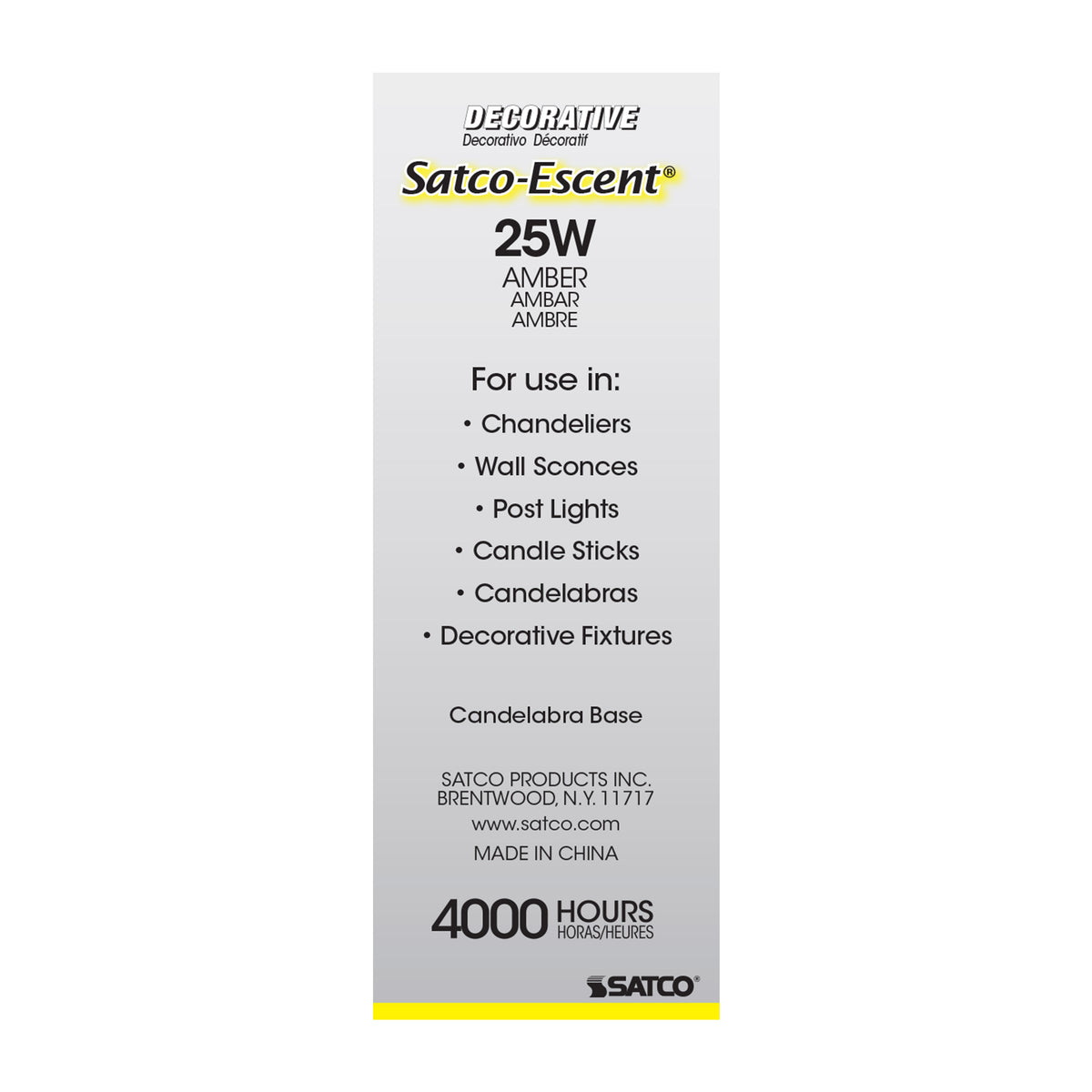 25 Watt C11 Incandescent - Spun Amber - 4000 Average rated hours - Candelabra base - 120 Volt