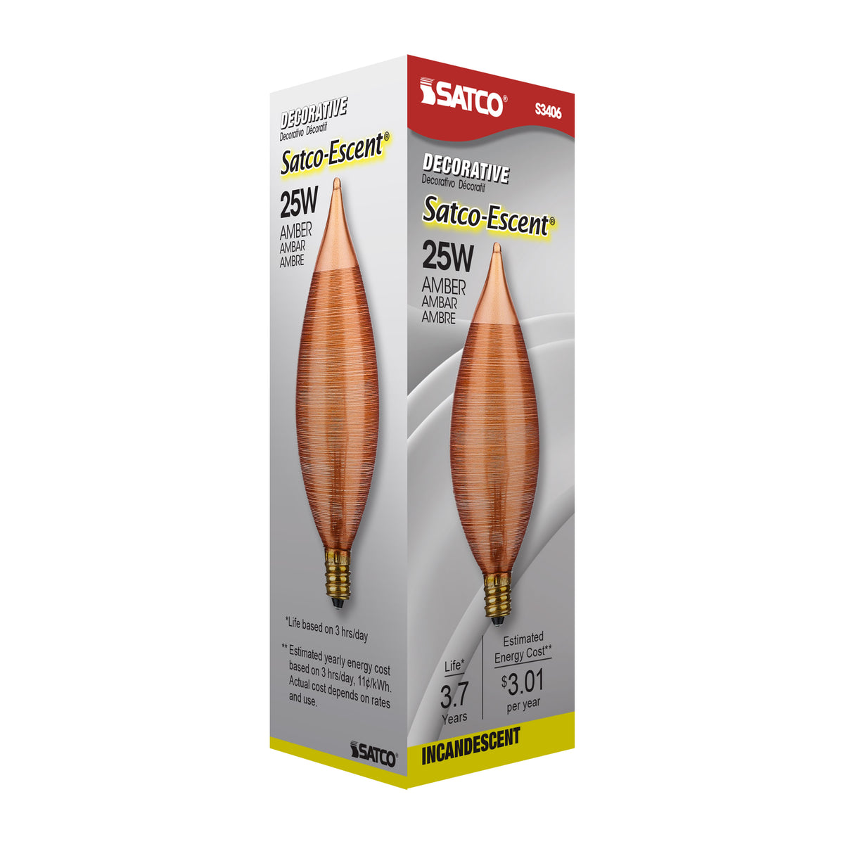 25 Watt C11 Incandescent - Spun Amber - 4000 Average rated hours - Candelabra base - 120 Volt